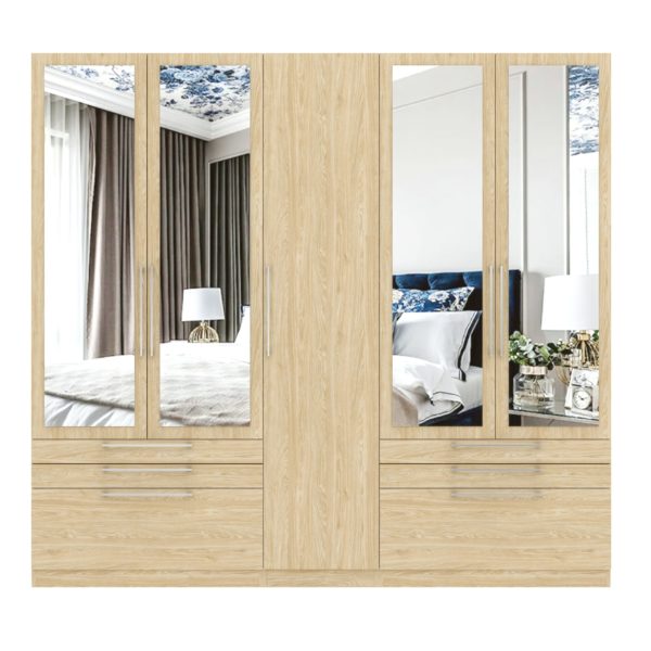 Aspen 5 Door 6 Drawer Mirrored Wardrobe - Image 8