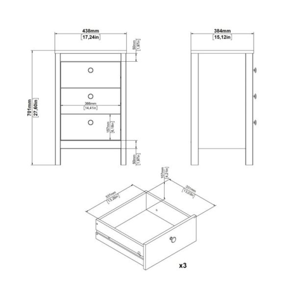 Poplars 3 Drawer Bedside - Image 7