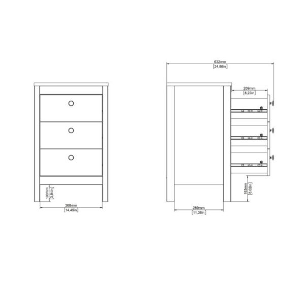 Poplars 3 Drawer Bedside - Image 8