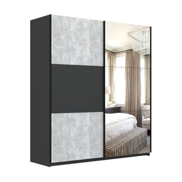 Elder Concrete Anthracite Sliding Wardrobe
