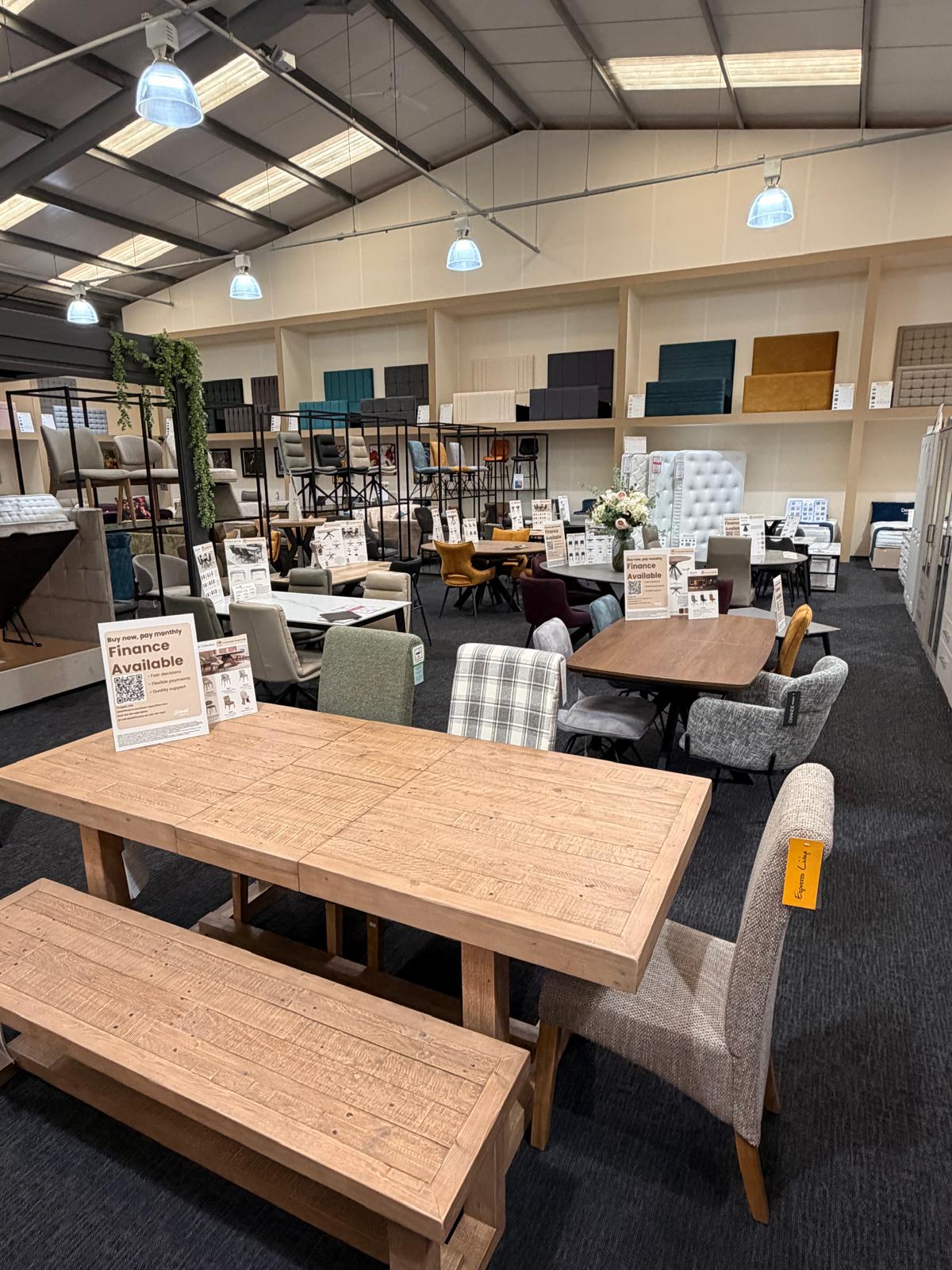 Dining table and upholstered dining chairs