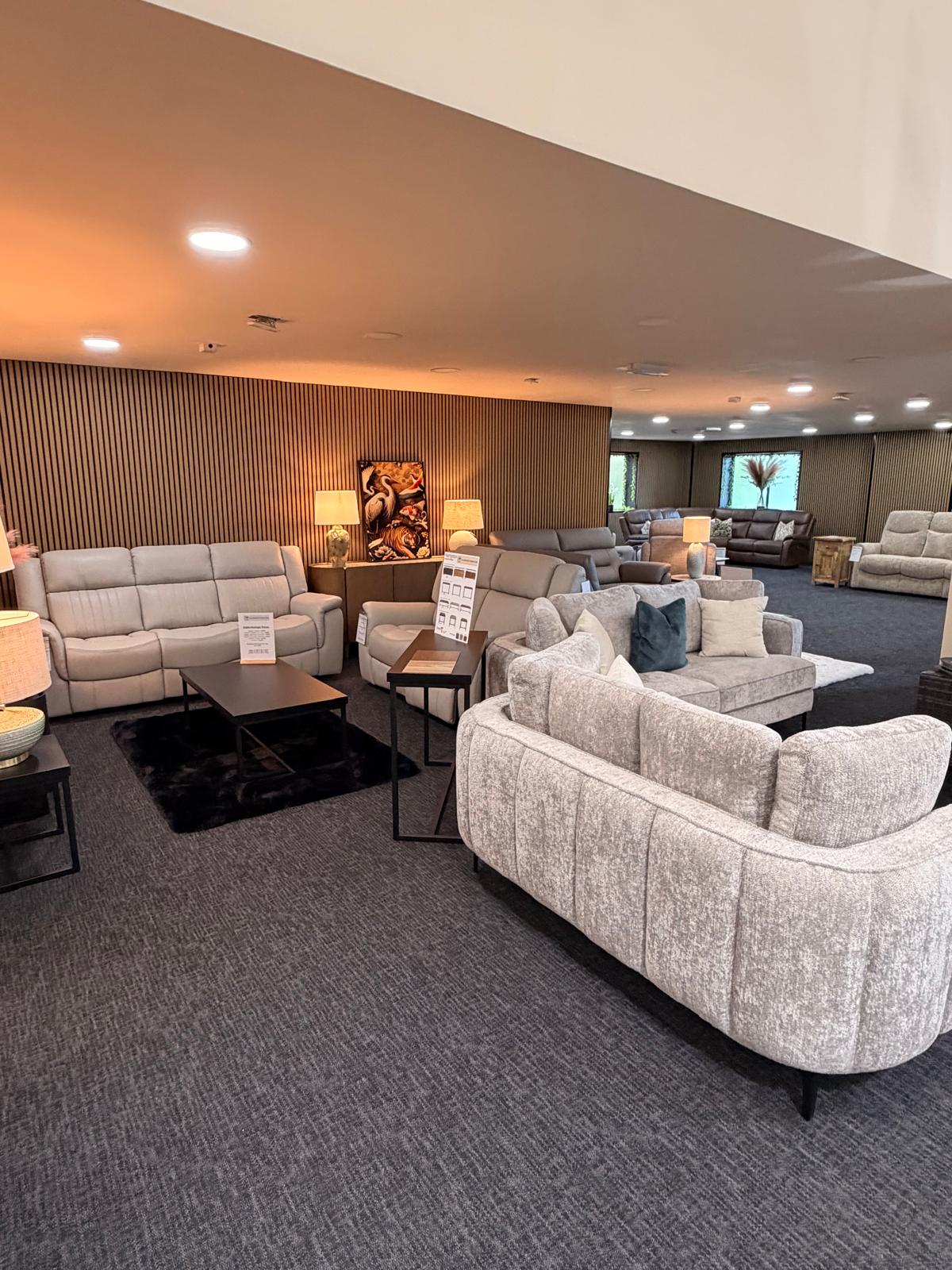 Dining tables and chairs on display